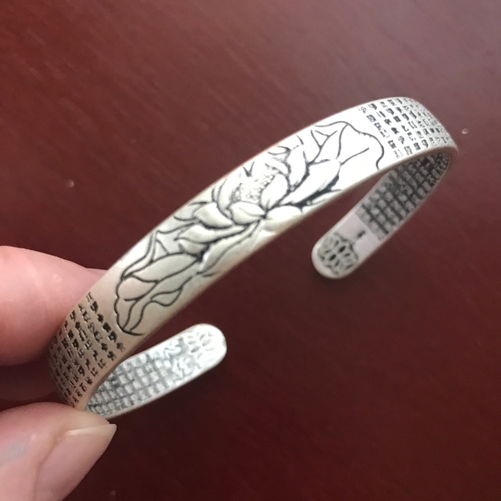 Lotus Heart Sutra unisex silver bracelet